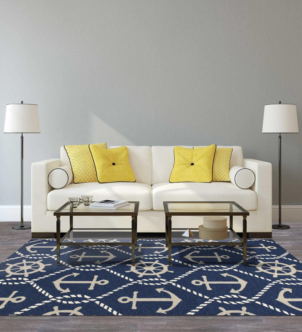 Anchor Navy Area Rug | Nautical Rug | Coastal Compass Home Decor – The ...