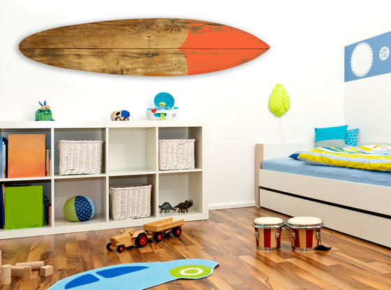 Wood Brown Surf On Surfboard Wall Art • Coastal Compass Home Decor
