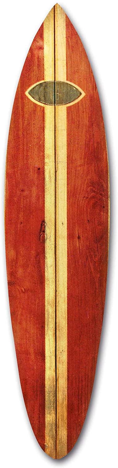 Vintage Red Surfboard Wall Art • Coastal Compass Home Decor