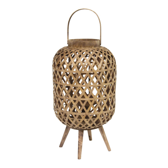 Bamboo & Wood Lantern Stand • Coastal Compass Home Decor