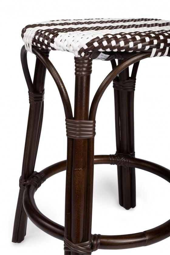 Dark Brown & White Rattan Counter Stool | Coastal Compass Home Decor