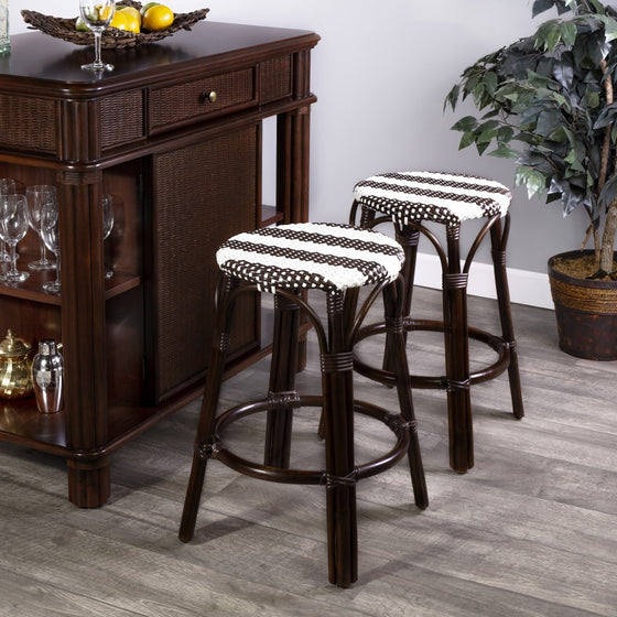 Dark Brown & White Rattan Counter Stool | Coastal Compass Home Decor