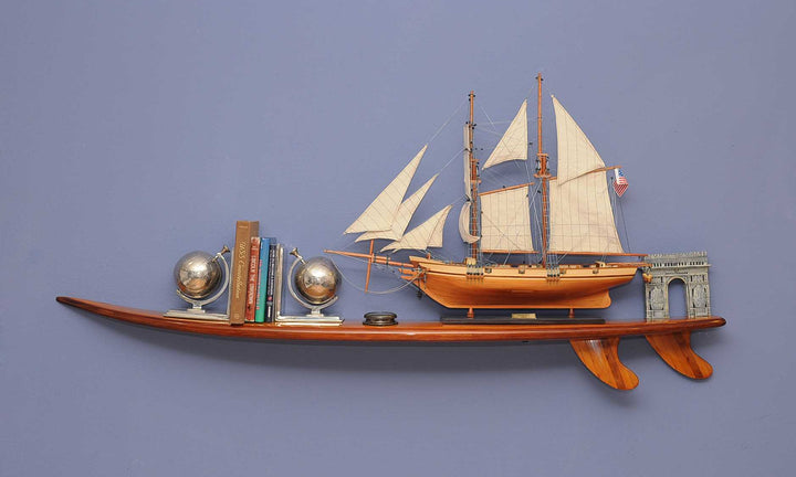 Half Surfboard Shelf - Natural Wood - Coastal Compass Home Decor