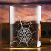 Hand Etched Compass Rose Whiskey Glass Set • Coastal Compass Home Decor