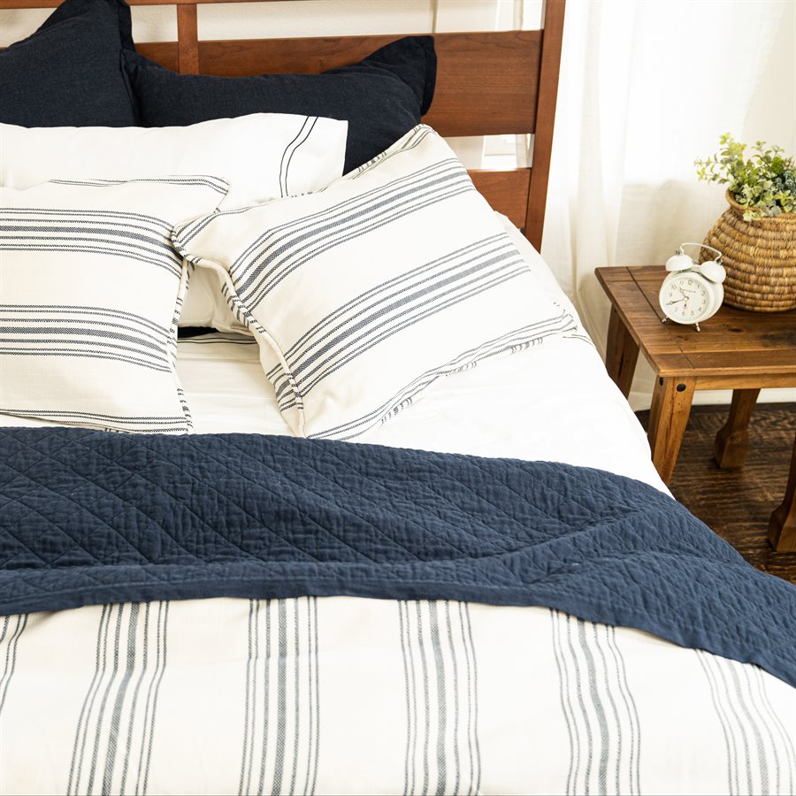 Horizon Navy Stripe Comforter Set • Coastal Compass Home Decor