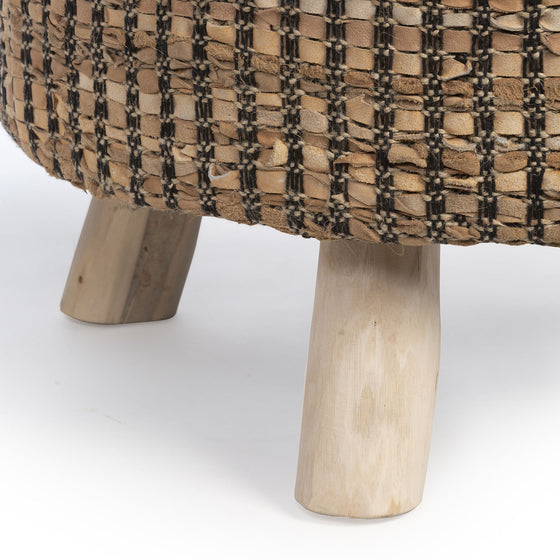 Recycled Leather Woven Stool • Coastal Compass Home Decor