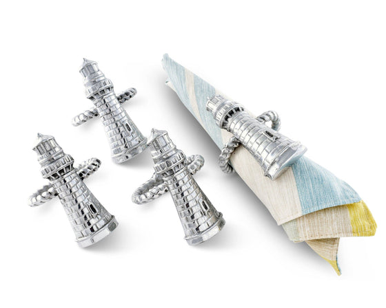Lighthouse Napkin Rings Set - Coastal Compass Home Decor