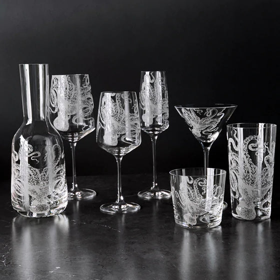 Lucy Octopus Engraved Glasses Set • Coastal Compass Home Decor
