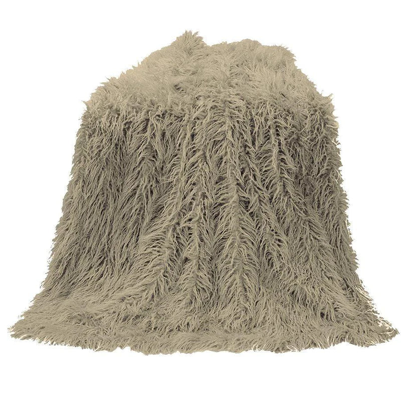 Mongolian Faux Fur Throw Blanket in Taupe • Coastal Compass Home Decor