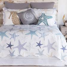 Coastal decor bedding with starfish quilt set. Coastal Compass home Decor