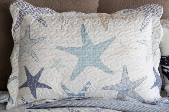 Nautical Starfish Quilt Set | Coastal bedding | Coastal Compass