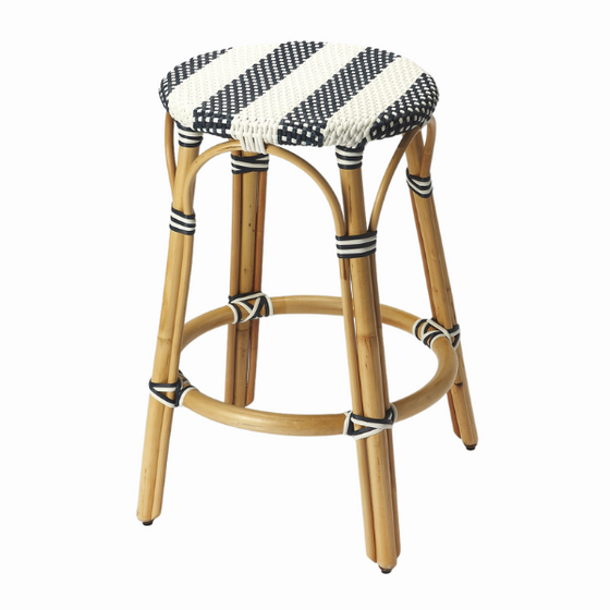 Midnight Blue and White Rattan Counter Stool