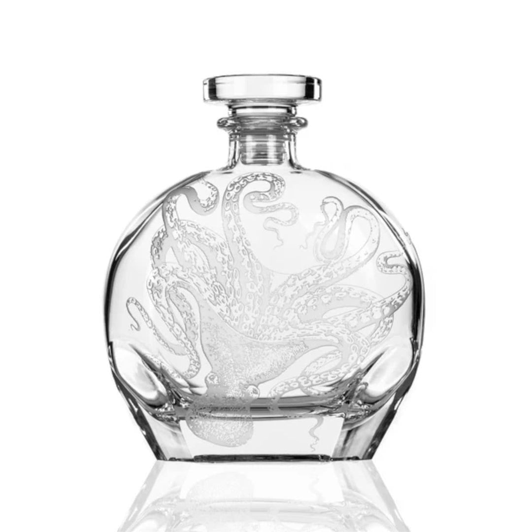 Coastal glass decanter with sand engraved octopus. Made in the USA. Coastal Compass Home Decor