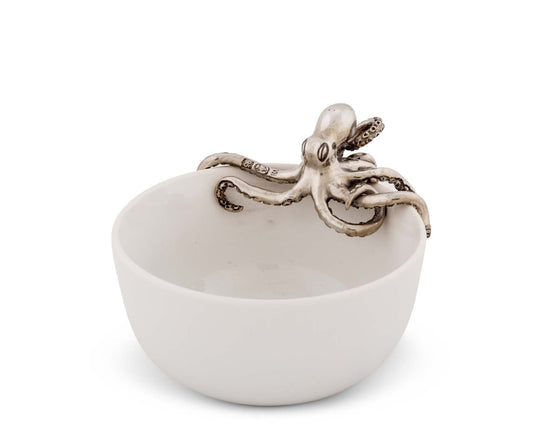 White Small Stoneware Octopus Serving Bowl - Coastal Compass Home Decor