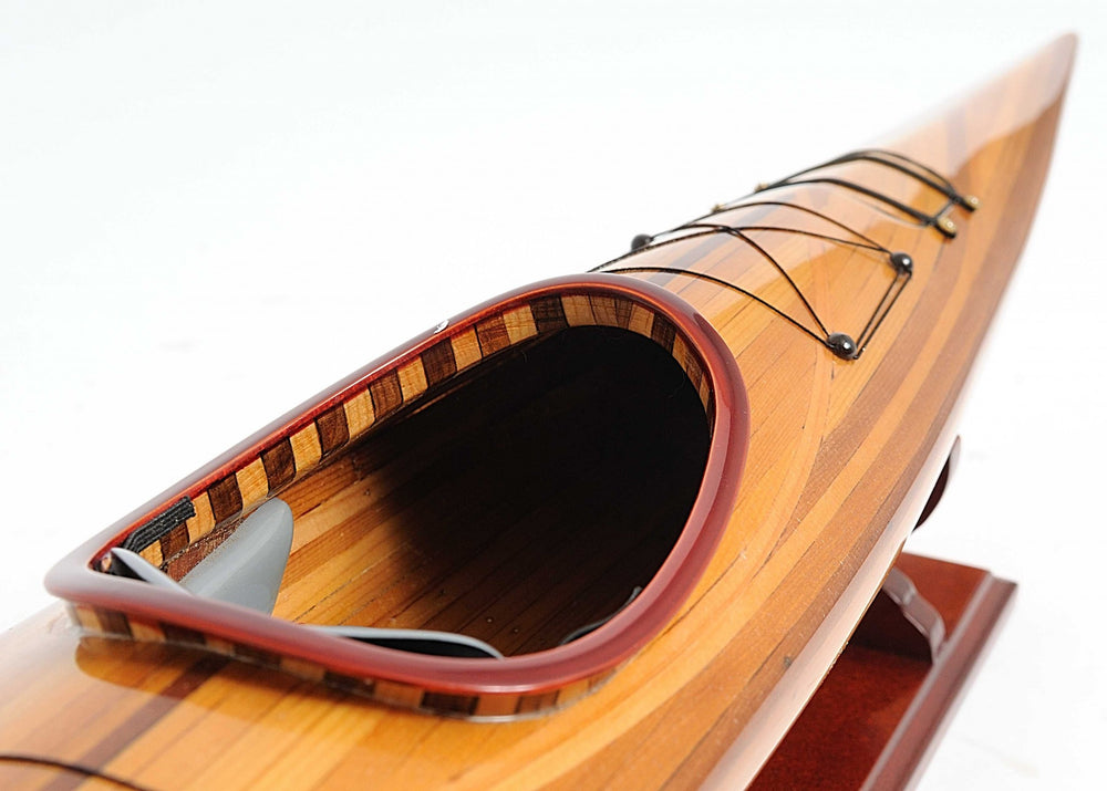 Rich Cedar Kayak Model Sculpture - Natural Rich Cedar - 49" Long - Coastal Compass Home Decor