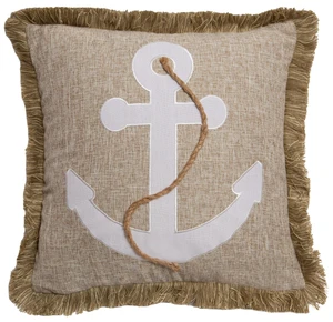 Anchor and rope taupe accent pillow - Coastal Compass Home Decor