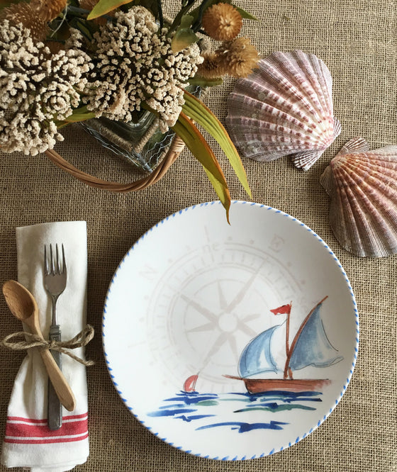 Sailboat Compass Dinner Plate - Set/6 | Coastal Compass Home Decor
