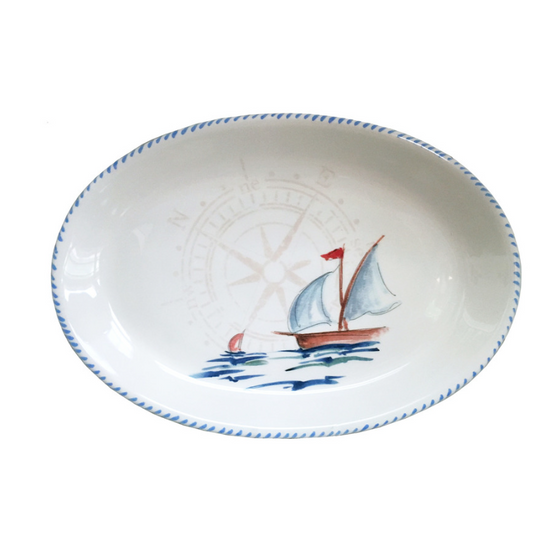Sailboat Compass Oval Platter | Coastal Compass Home Decor