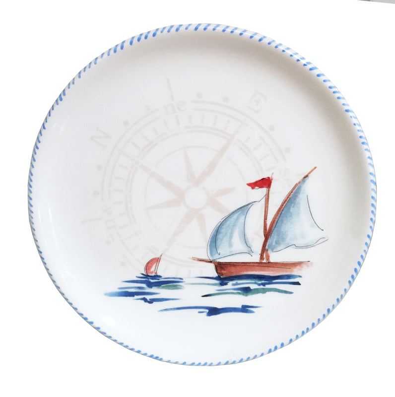 Sailboat Compass Round Platter | Coastal Compass Home Decor