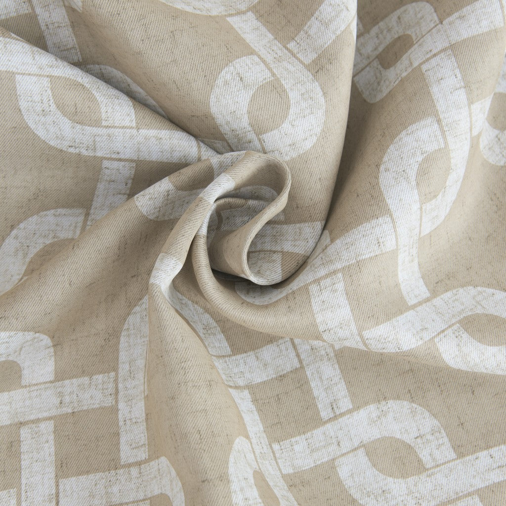 Sand Interlock Window Curtain Panel - Sand Tan & White - Coastal Compass Home Decor 