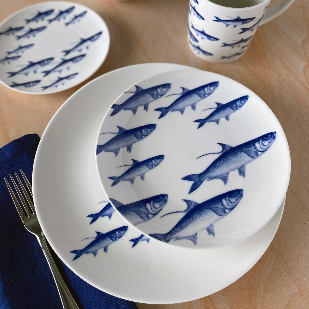 School of Fish Coupe Dinner Plate - Coastal Compass Home Decor
