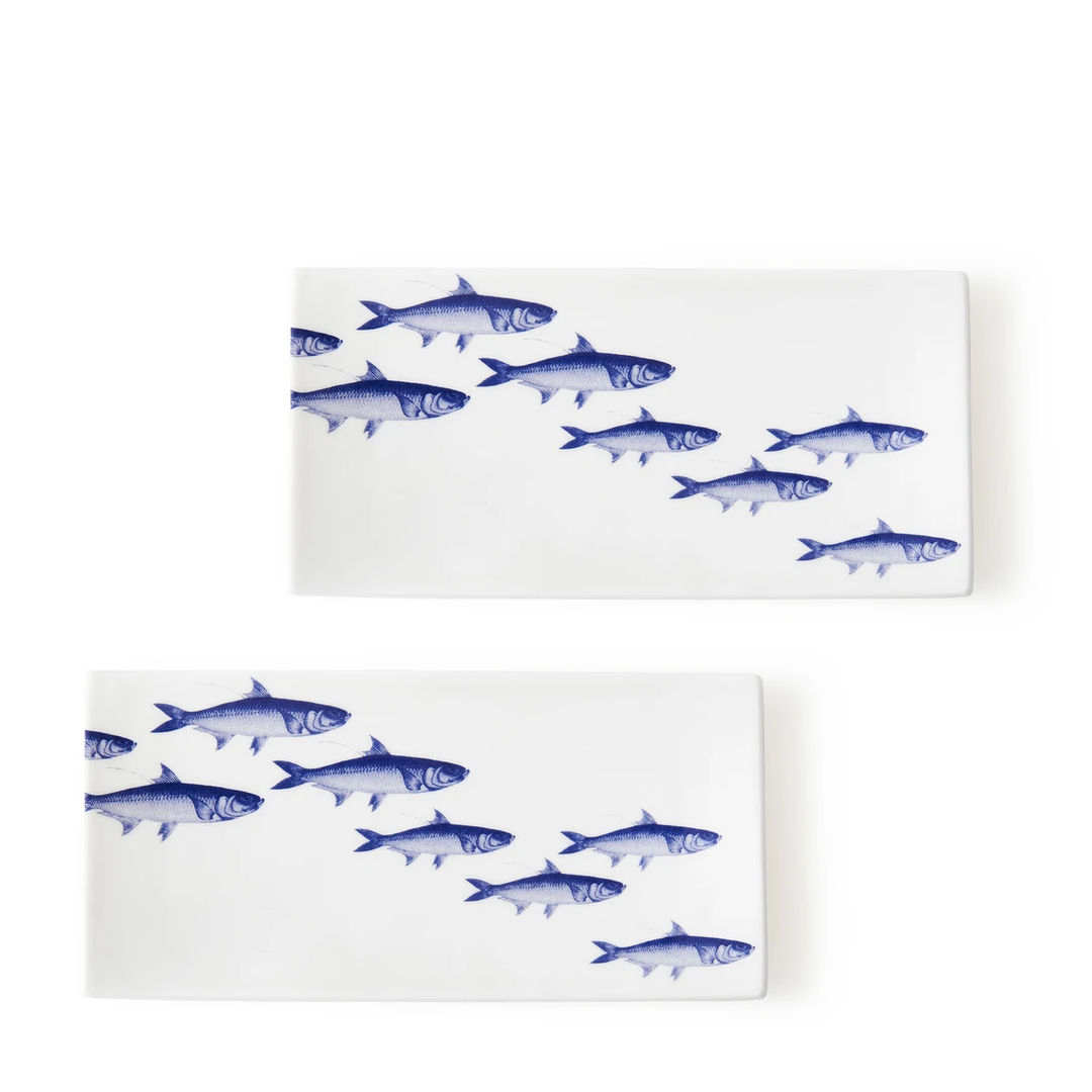 School of Fish Sushi Tray - Set/2 - Coastal Compass Home Decor