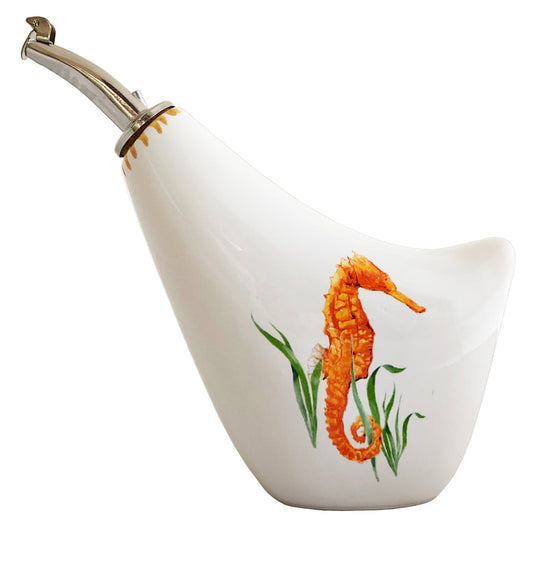 Seahorse Watercolor Oil Bottle | Coastal Compass Home Decor