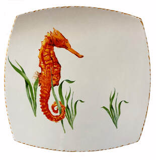 Seahorse Watercolor Large Square Platter | Coastal Compass Home Decor