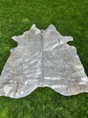Metallic Silver on Off White Cowhide • Coastal Compass Home Decor