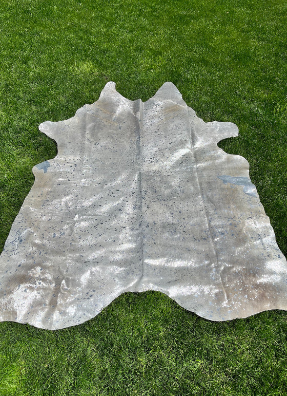 Metallic Silver on Off White Cowhide