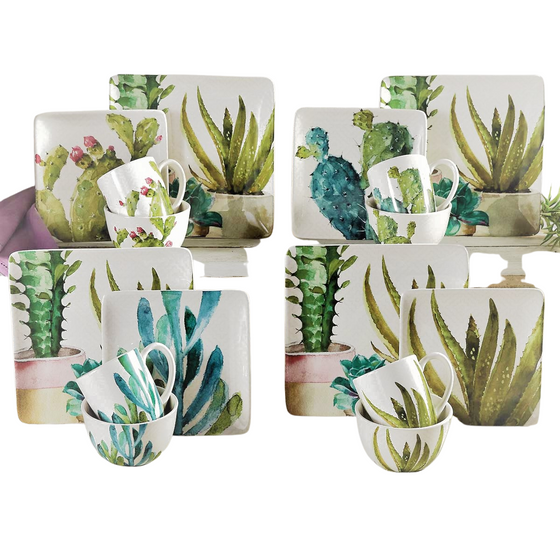 Cactus and succulent printed dinnerware set - The Coastal Compass Home Decor