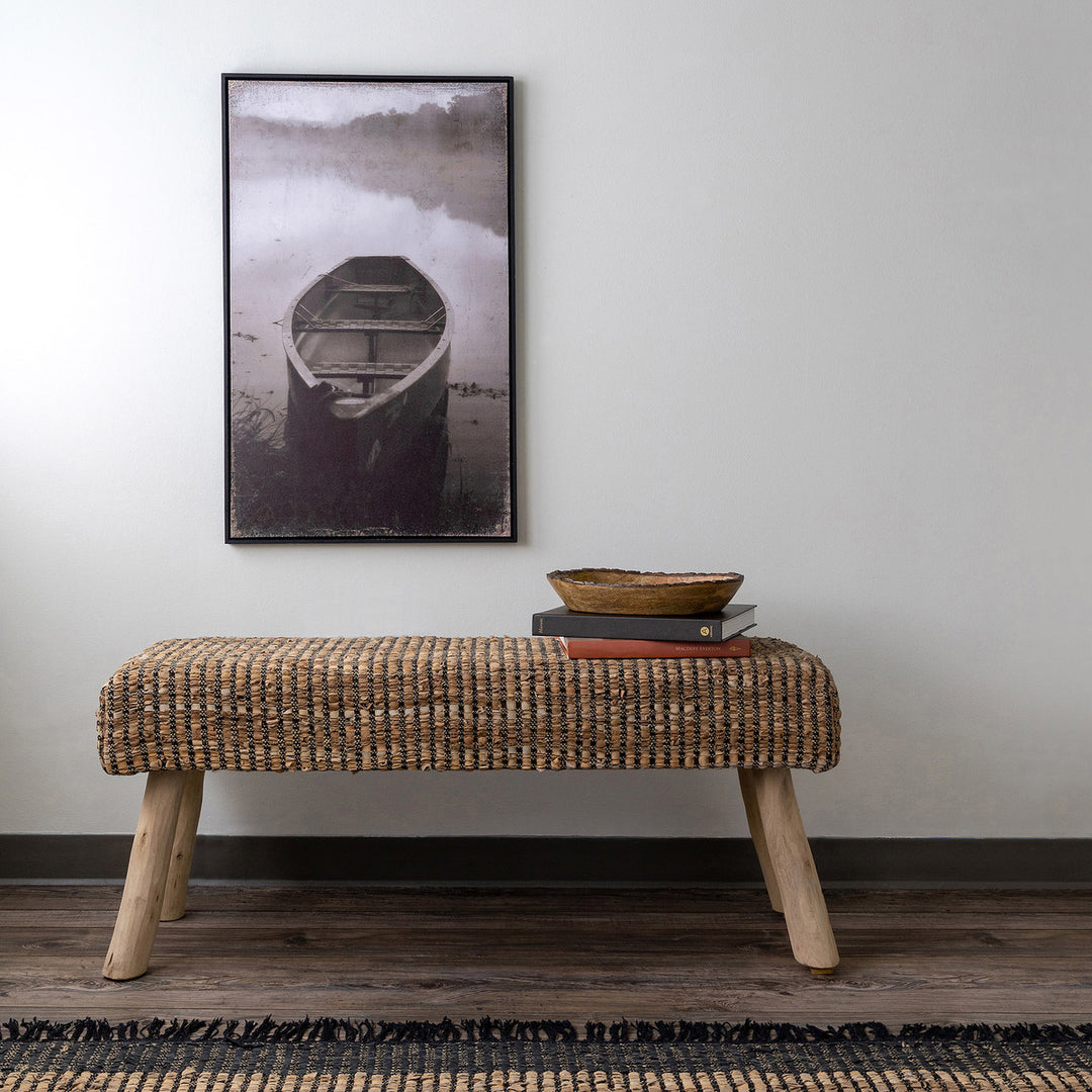 Compass Bench Recycled Woven Leather Bench | Furniture | Coastal Compass Home Decor ...