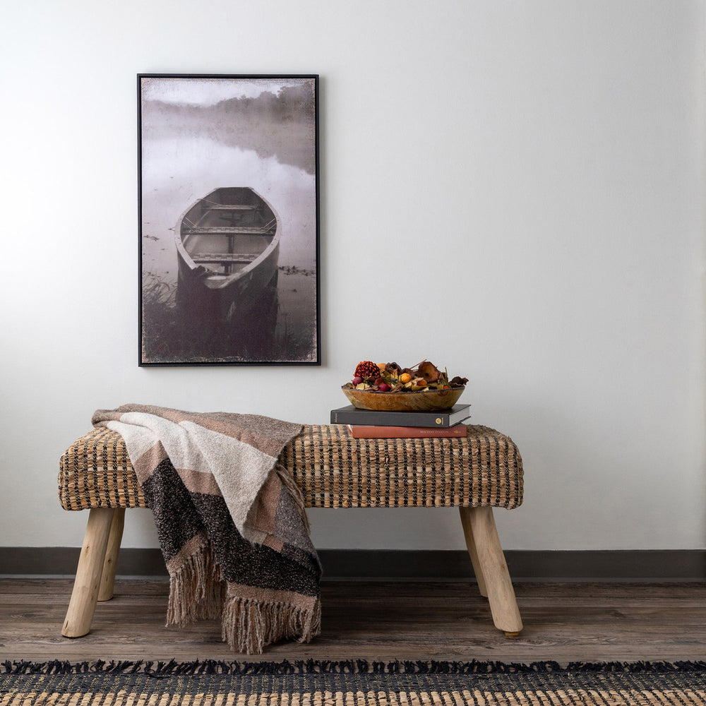 Compass Bench Recycled Woven Leather Bench | Furniture | Coastal Compass Home Decor ...
