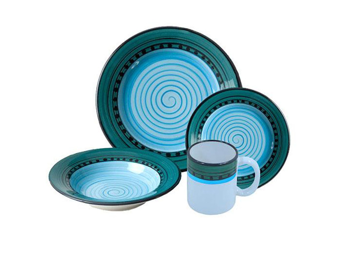 American made Blue and Green Coastal Carousel Dinnerware Set - The Coastal Compass Home Decor