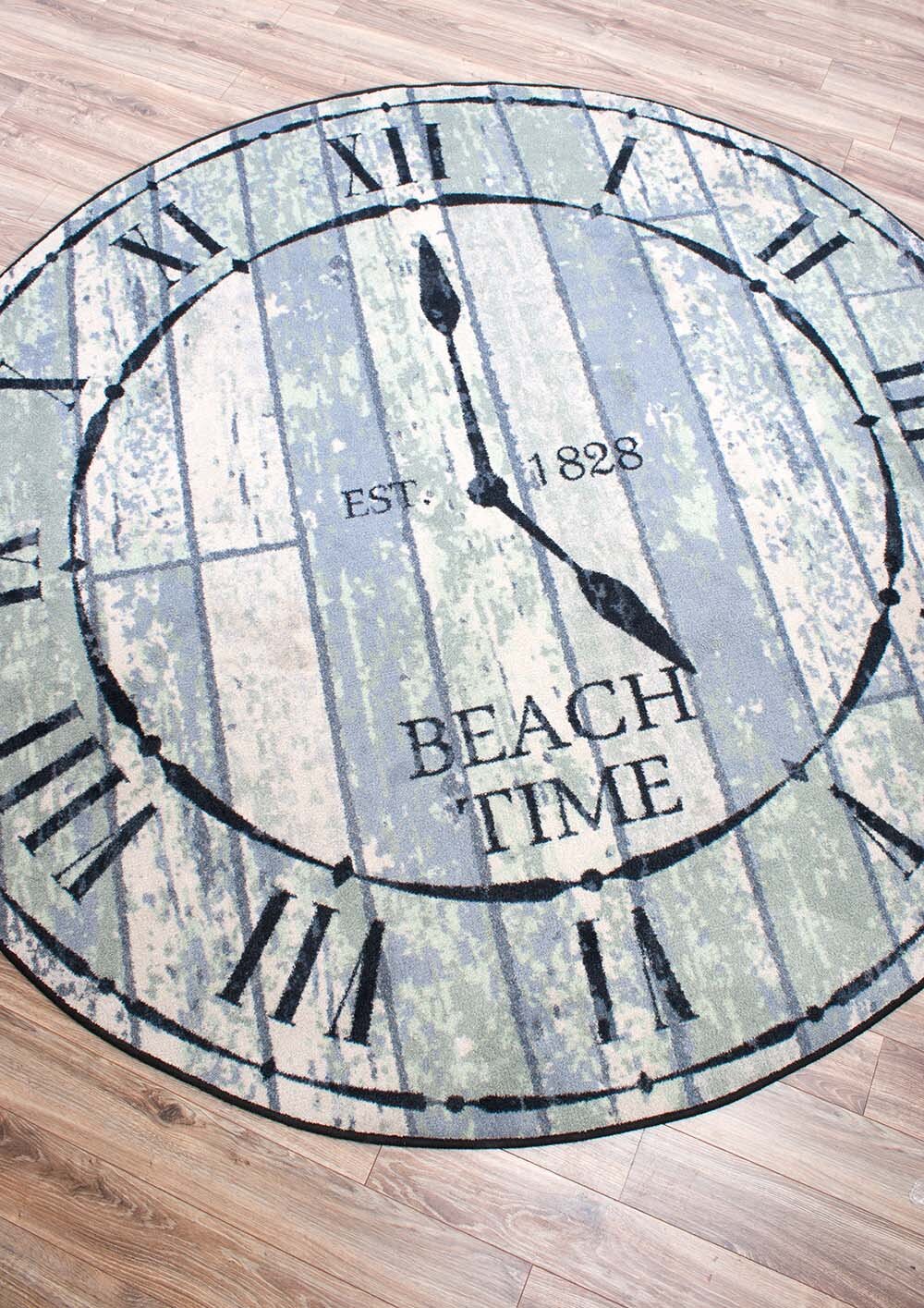 Beach boardwalk clock rug - Coastal Compass Home Decor
