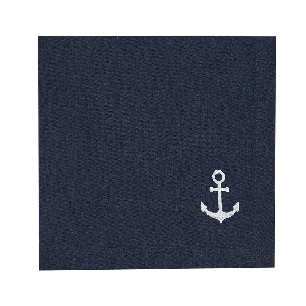 Blue cloth embroidered anchor napkins. Coastal Compass Home Decor