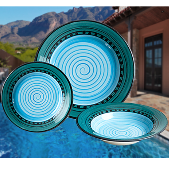 Blue/Green Carousel Dinnerware Set, made in the USA - The Coastal Compass Home Decor