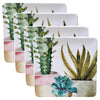 Square white dinner plates with printed cacti and succulent plants - Coastal Compass home Decor