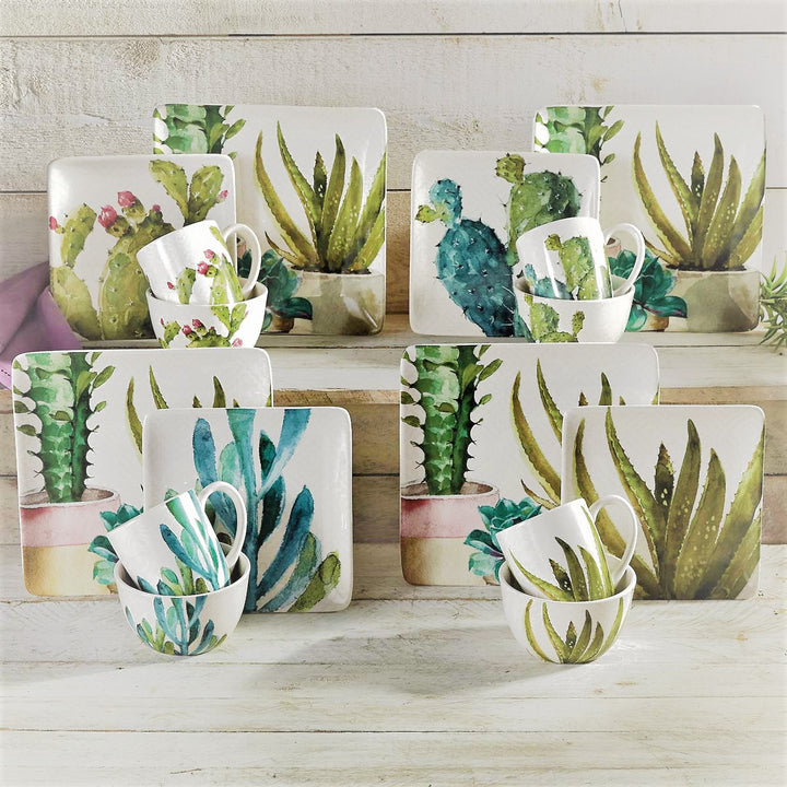Succulent and cacti printed dinnerware - The Coastal Compass Home Decor