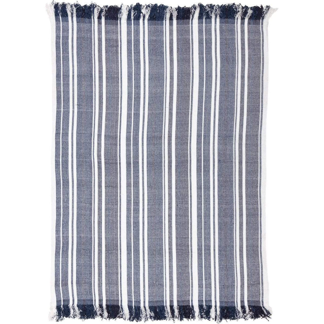 Chambray Woven Throw Blanket Blue and White