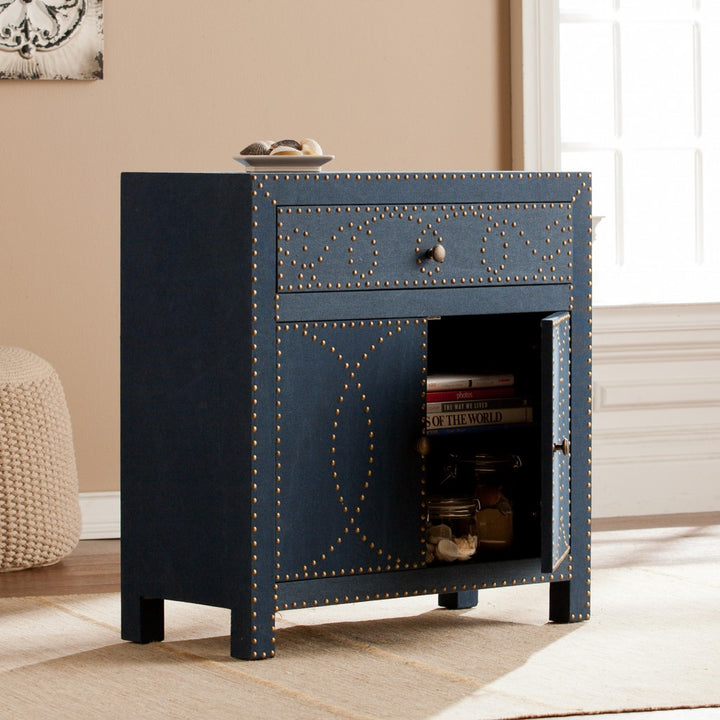 Navy and Brass Storage Cabinet• Coastal Compass Home Decor