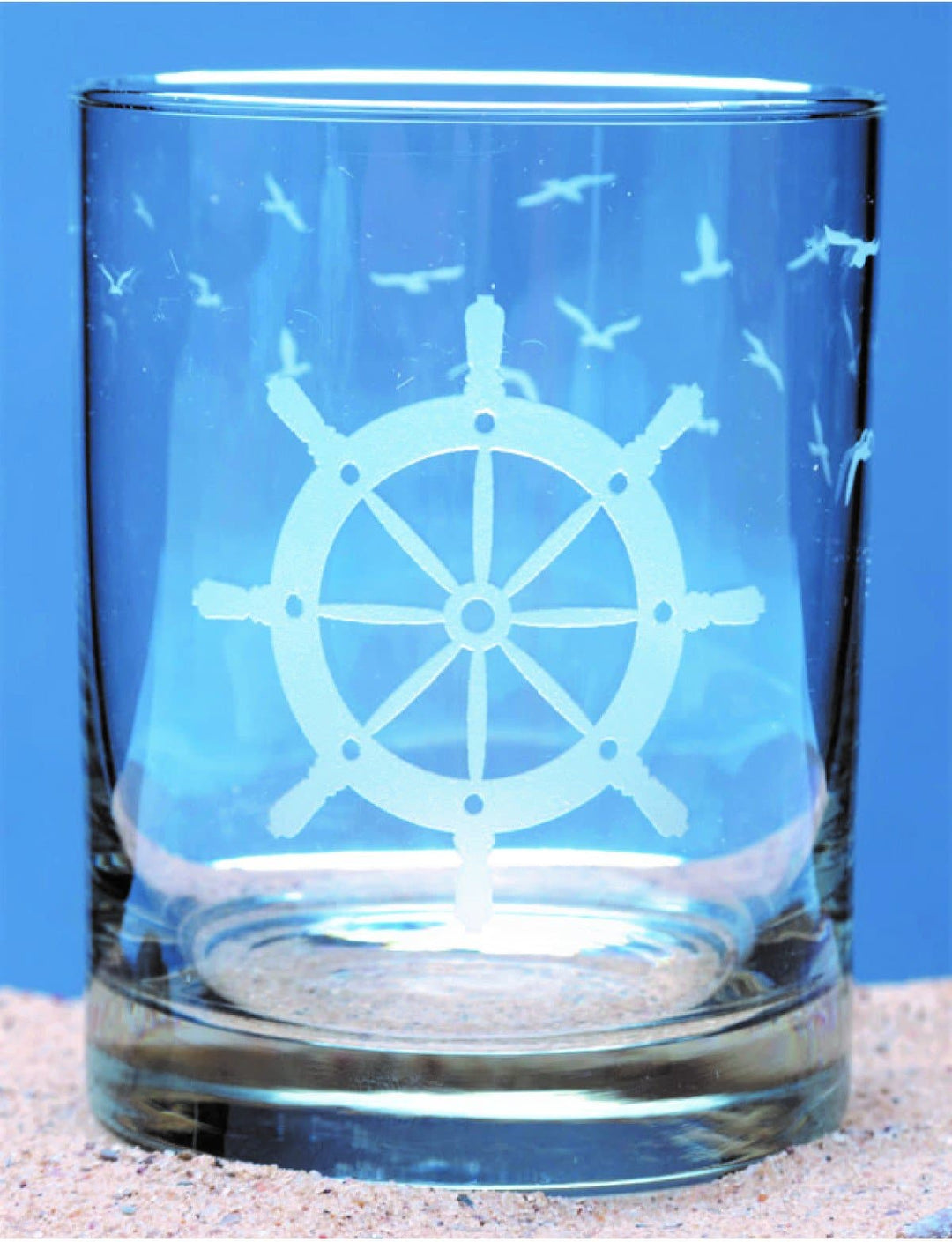Coastal ship wheel printed double old fashioned glasses. Made in the USA. Your Western Decor