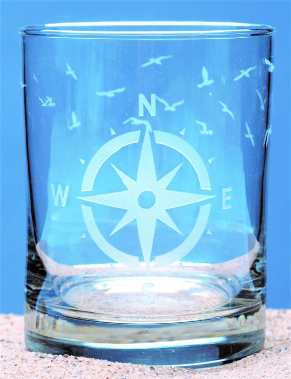 Coastal compass printed double old fashioned glasses. Made in the USA. Your Western Decor
