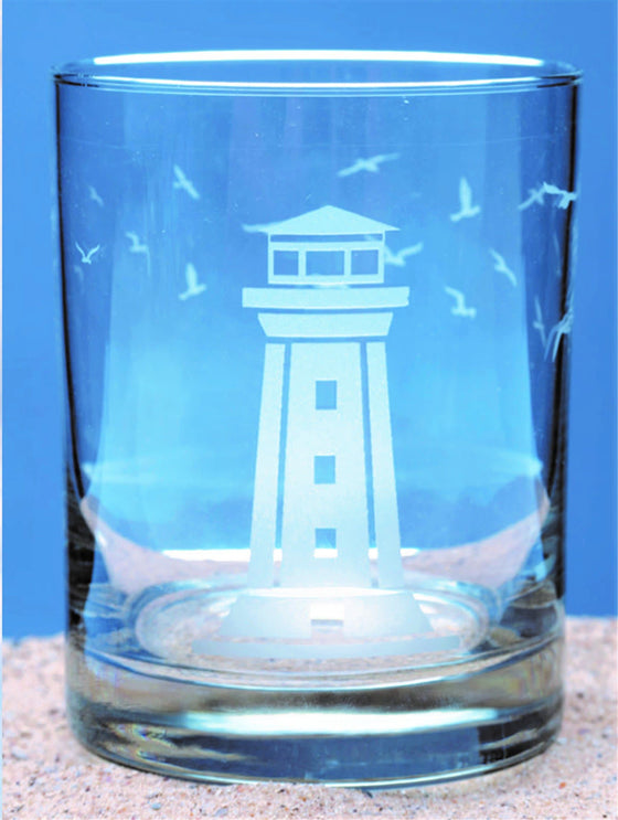 Coastal light house printed double old fashioned glasses. Made in the USA. Your Western Decor