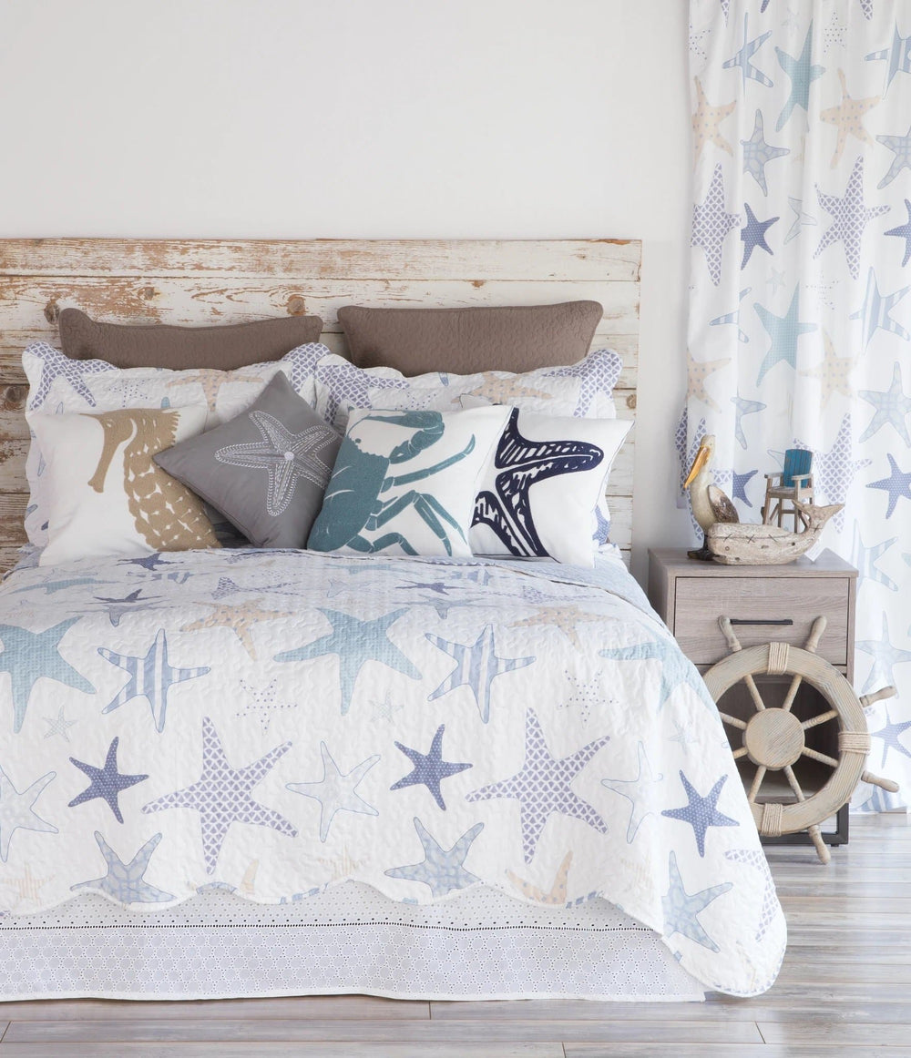 Quilted starfish quilt collection. The Coastal Compass Home Decor