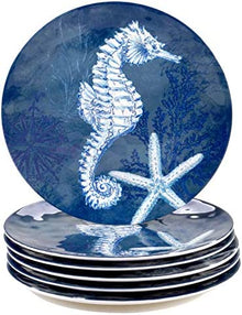  Deep blue sea oceanic dinner plates - Melamine coastal dishes - Coastal Compass Home Decor