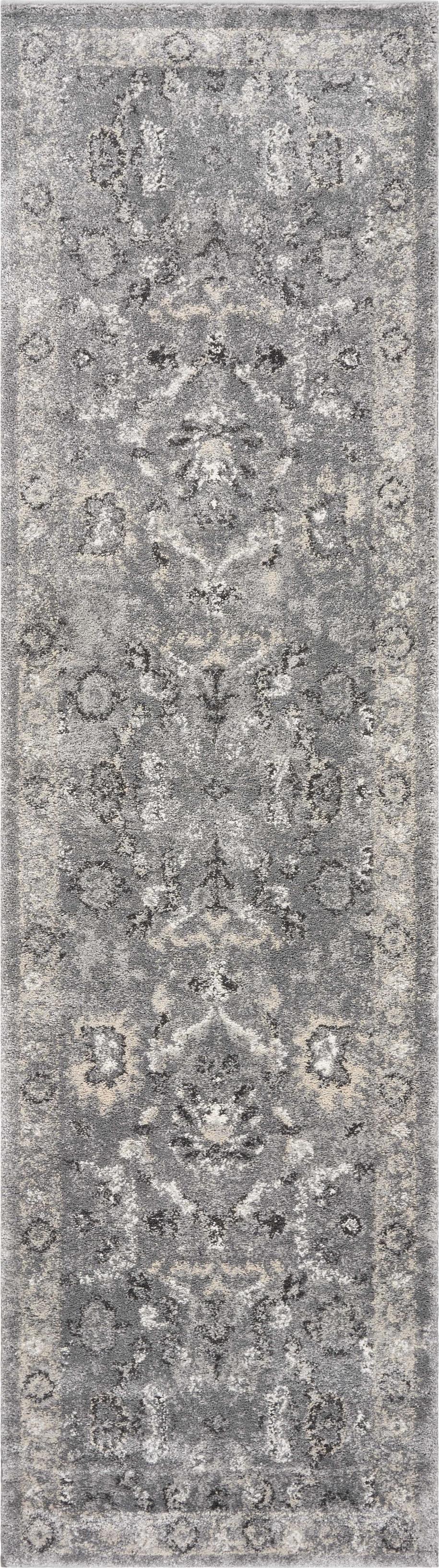 7' Distressed Grey Floral Floor Runner - The Coastal Compass Home Decor