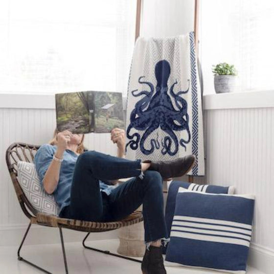 Eco Throw Blanket with Octopus made in the USA - Coastal Compass Home Decor