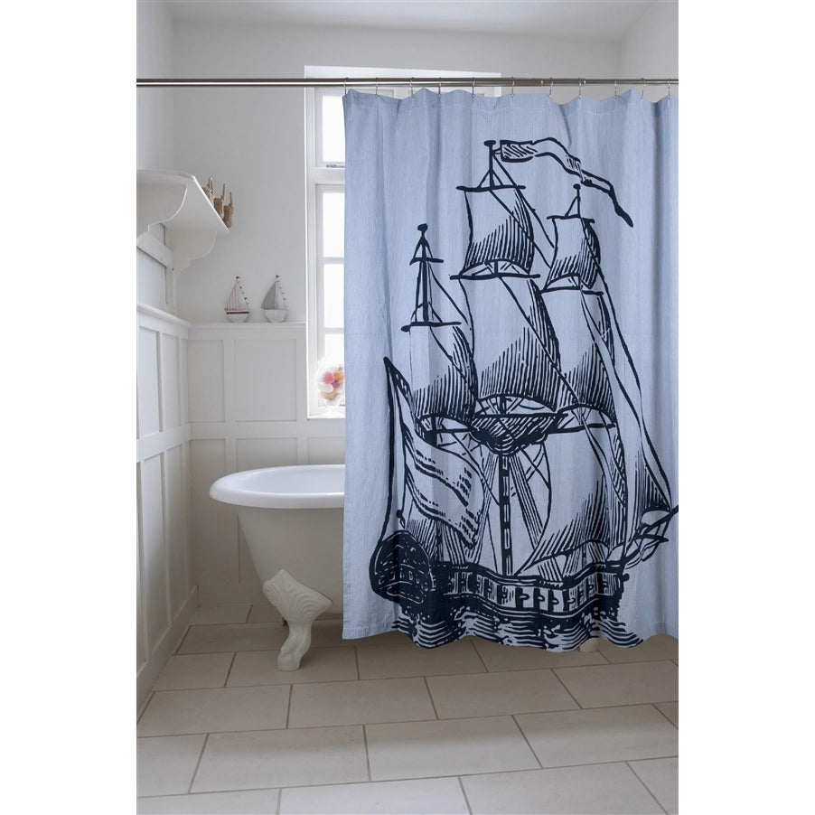 Galleon Ship Nautical Shower Curtain - Nautical home Decor - Coastal Compass Home Decor 