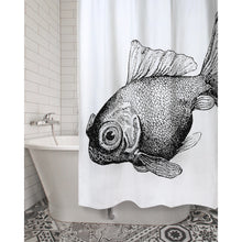 Grey & White Goldfish Shower Curtain - Coastal bath decor - Coastal Compass Home Decor